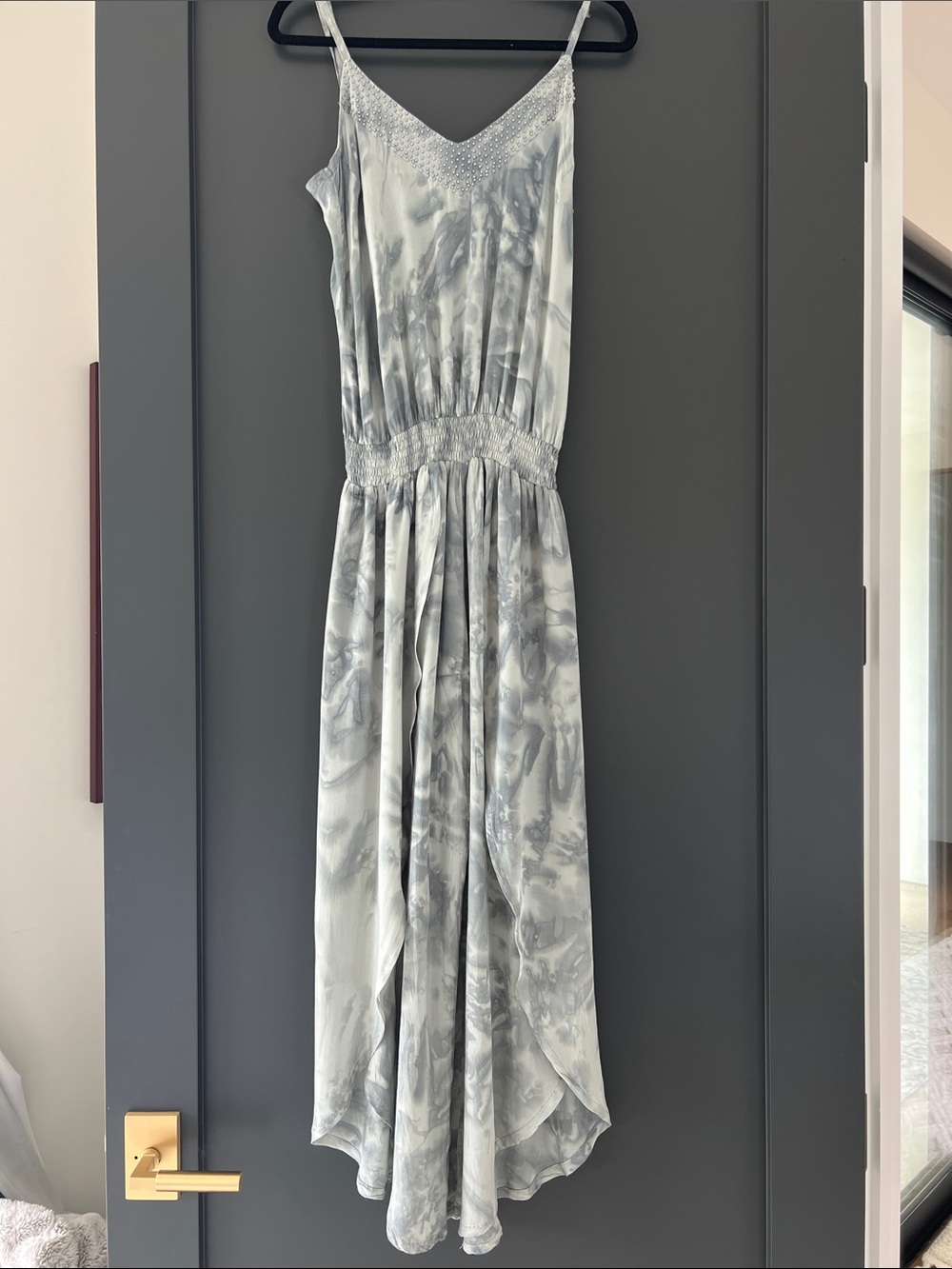 Khush Jumpsuit Marble-Print in Light Gray/Dusty Blue